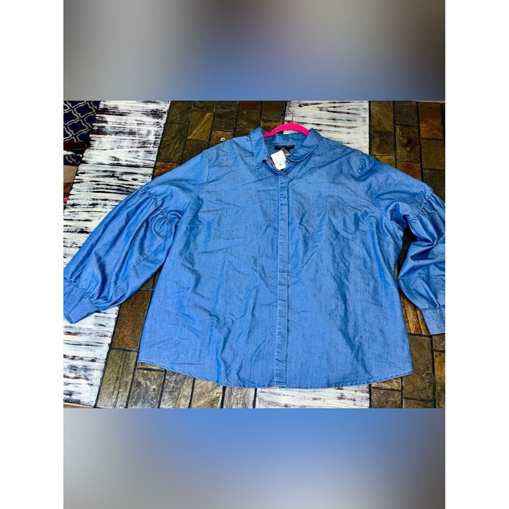 Ashley Stewart chambray Denim Jeans balloon sleeves NWT women’s size 26 / 4X